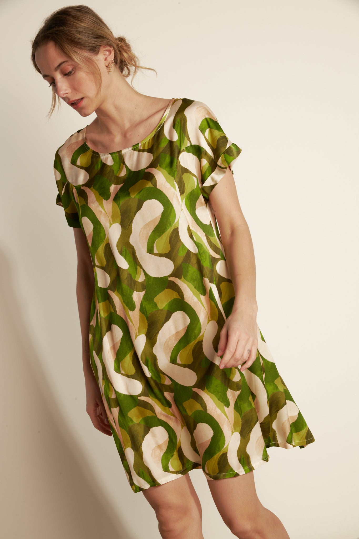 GLAM PRINT FLARE DRESS - JUNGLE LIME