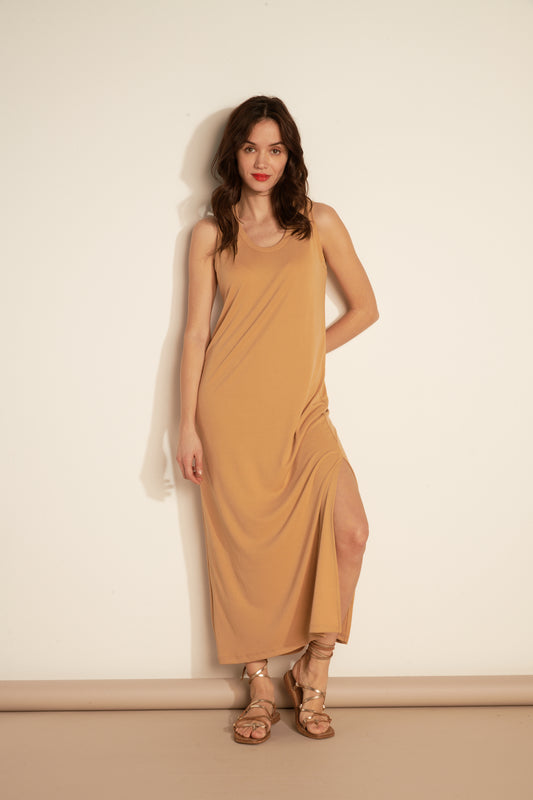 ROBE LONGUE FINE CÔTE ADDA CAMEL