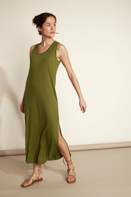 ROBE LONGUE FINE CÔTE ADDA OLIVE