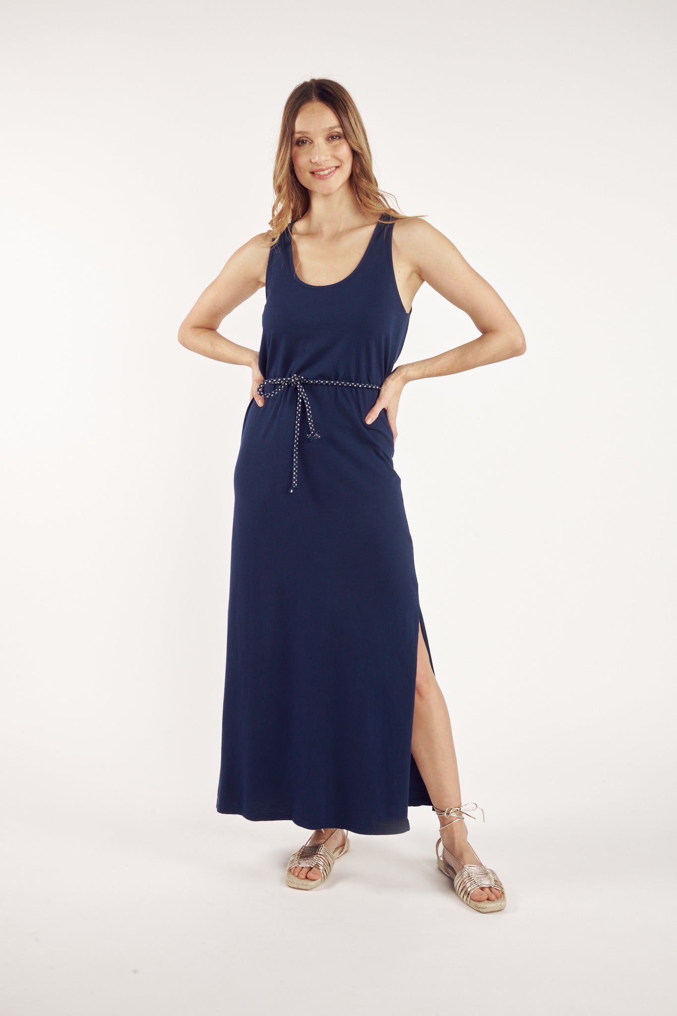 ROBE LONGUE COTON ORGANIQUE CLARA MARINE