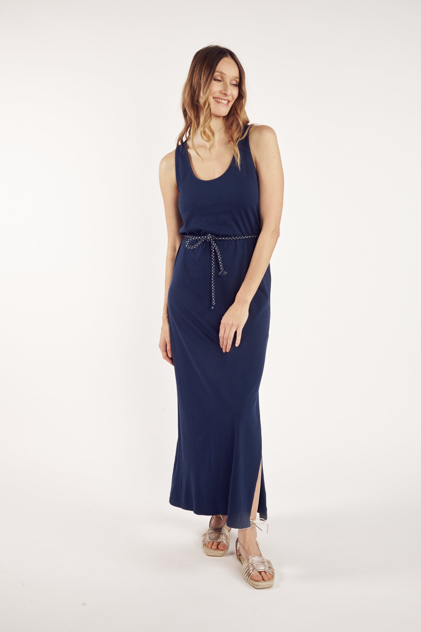 ROBE LONGUE COTON ORGANIQUE CLARA MARINE