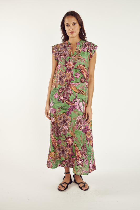 ROBE LONGUE CATALINA VERT FLOWER