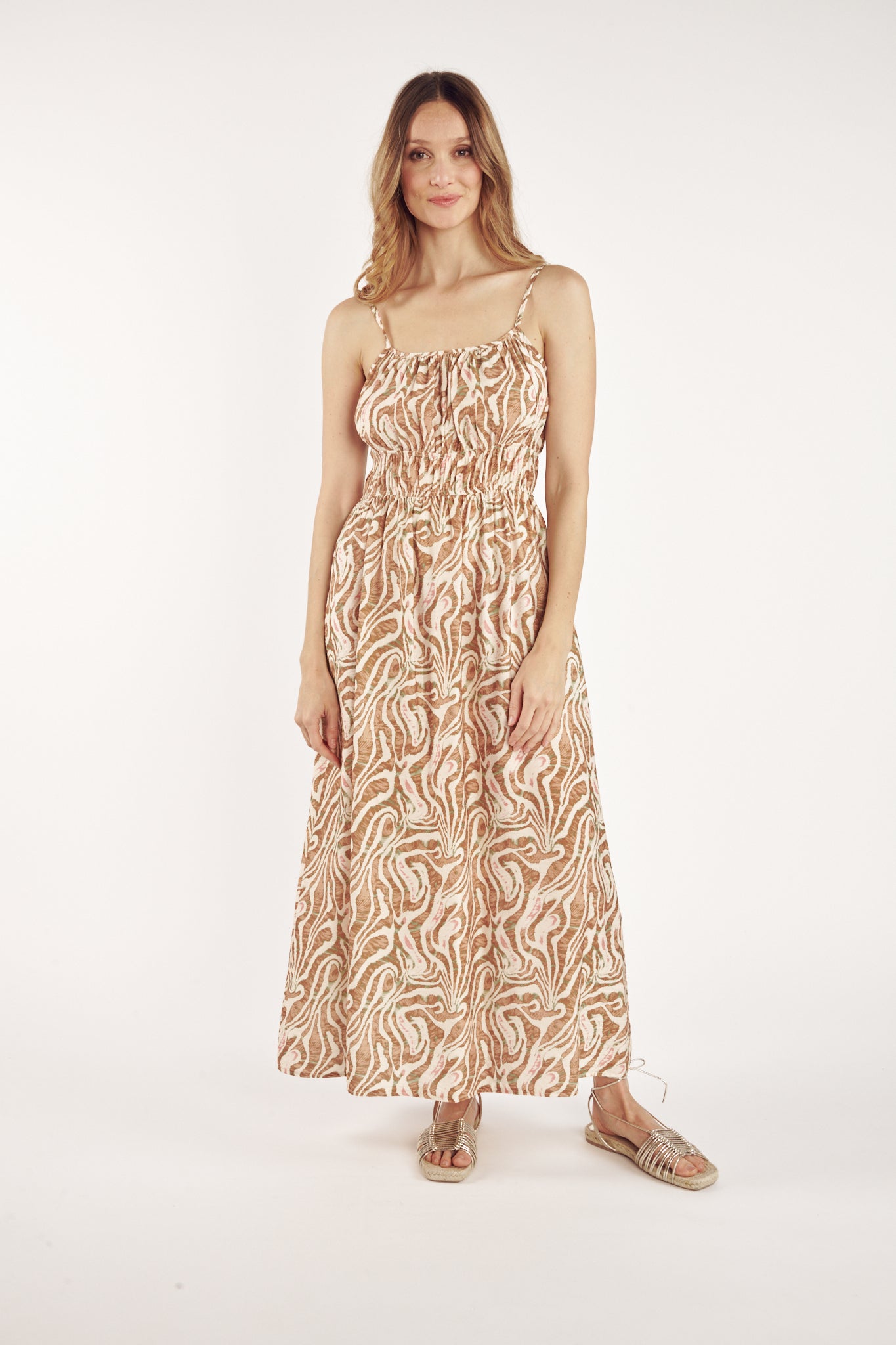 ROBE LONGUE IMPRIMÉ FAUVE MARRON CLÉMENTIN
