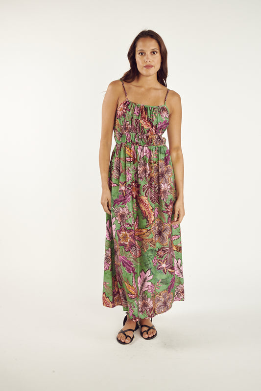 ROBE LONGUE IMPRIMÉ VERT FLOWER CLÉMENTIN