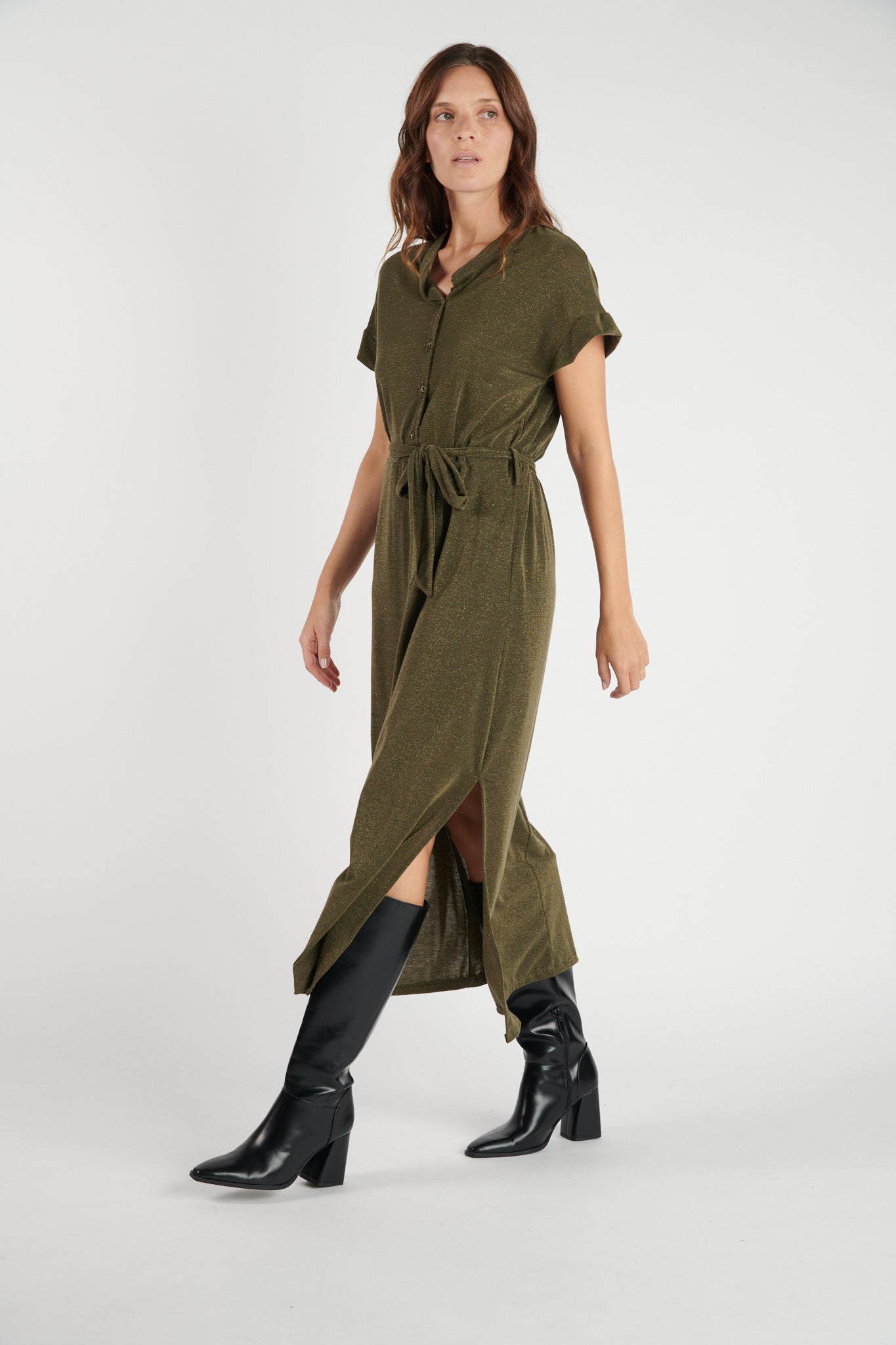 ROBE LONGUE LUREX DIVINE KAKI