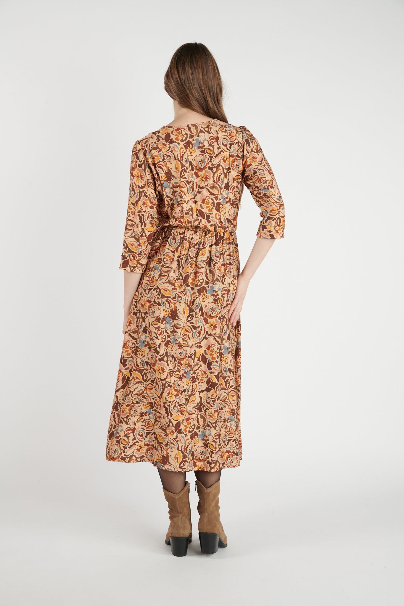 ROBE LONGUE CACHE COEUR DAYA IMPRIMÉ FLOWER CHOCO