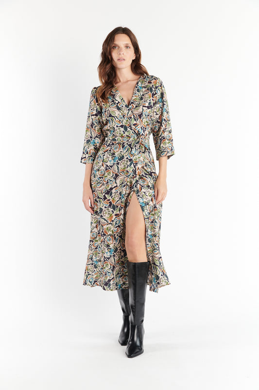 ROBE LONGUE CACHE COEUR DAYA IMPRIMÉ MARINE FLOWER