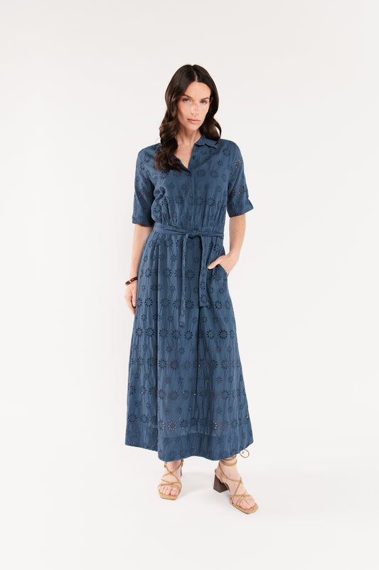 ROBE BRODÉE ÉNID BLEUE