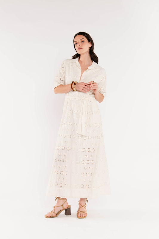 ROBE BRODÉE ÉNID ÉCRUE