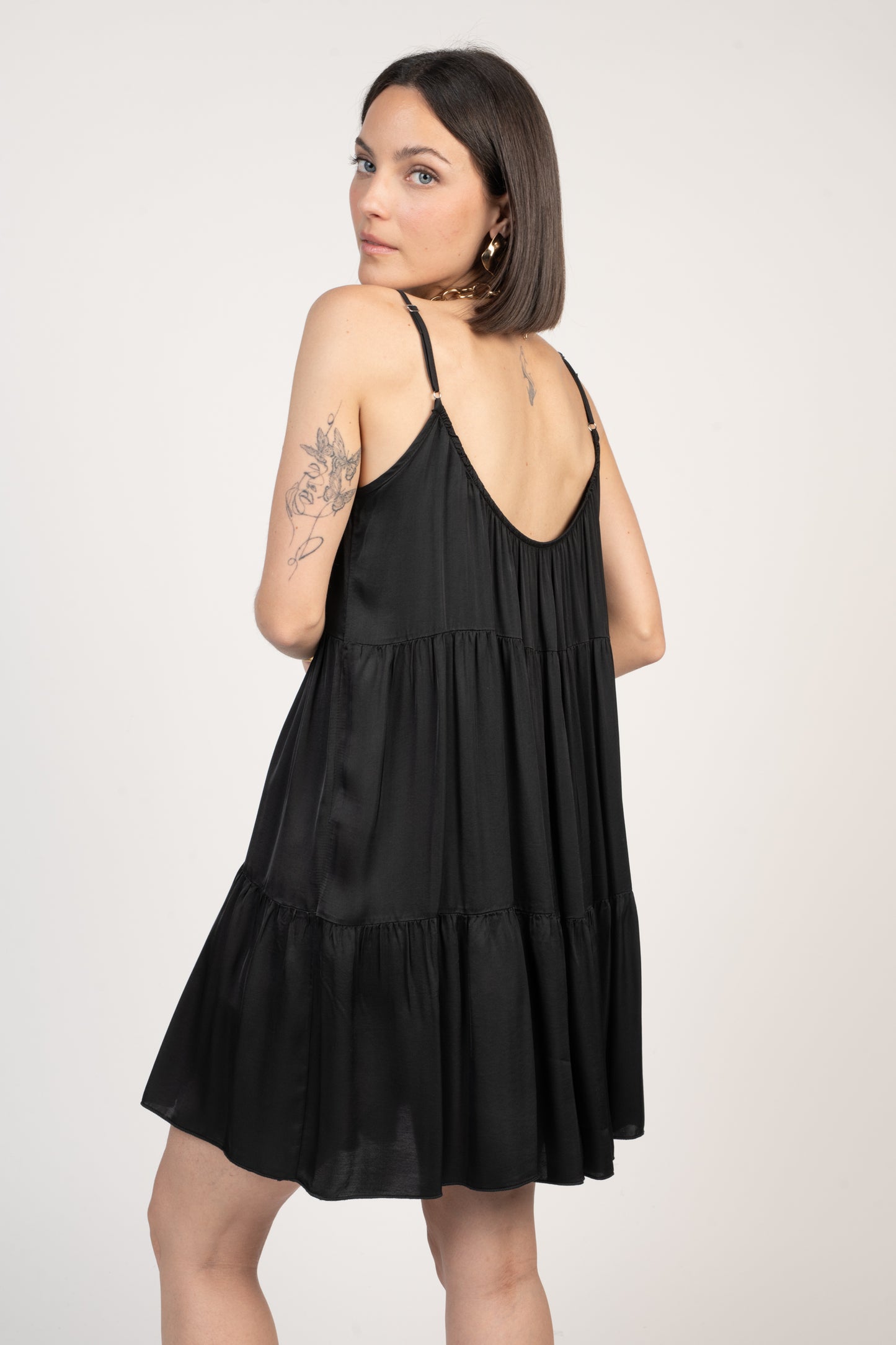 ROBE COURTE À VOLANTS FLORIAN NOIR