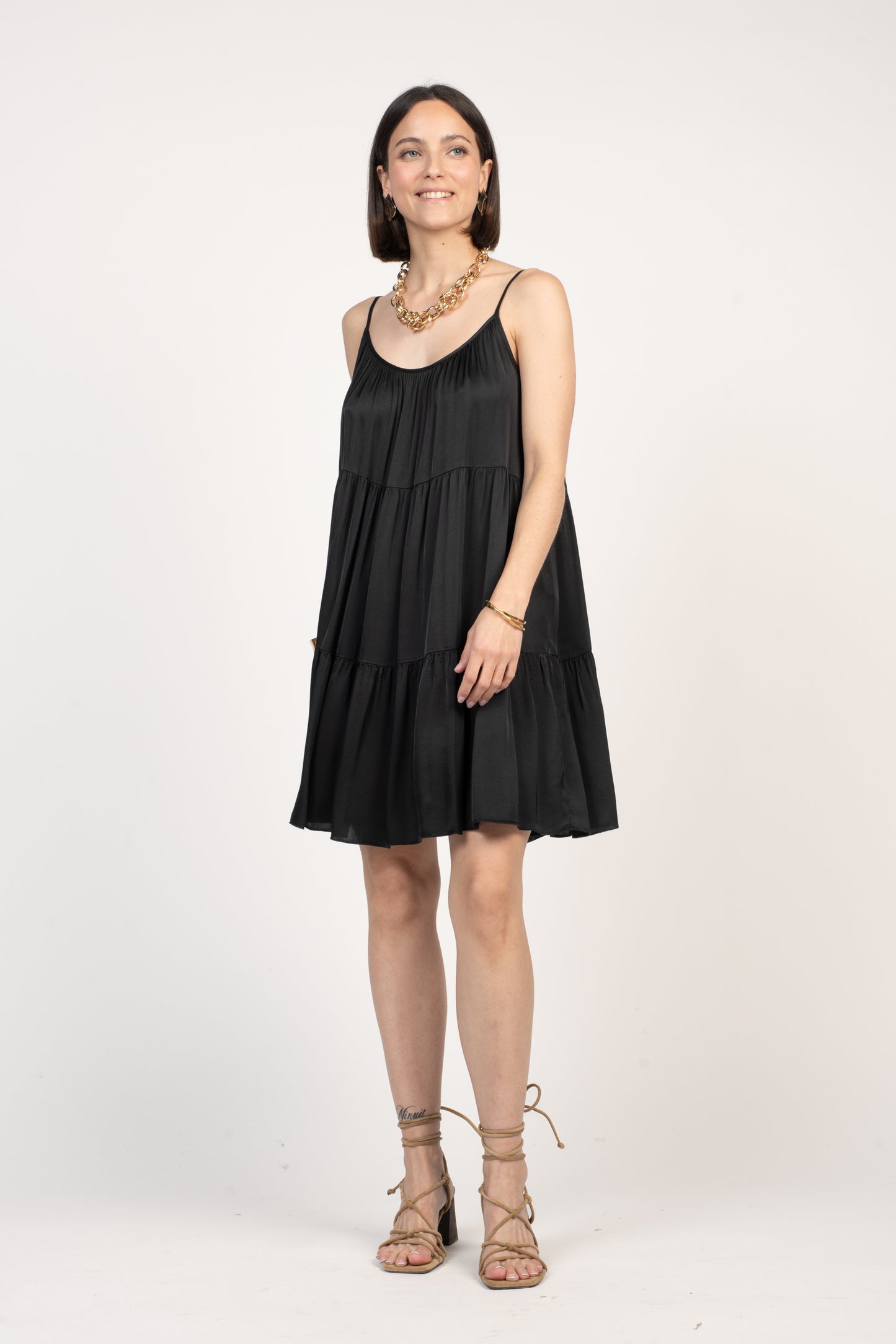 ROBE COURTE À VOLANTS FLORIAN NOIR