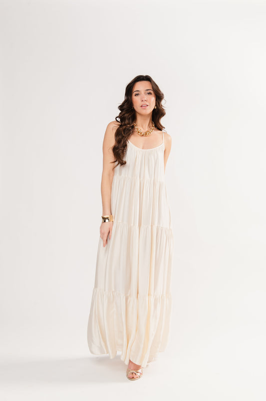 ROBE LONGUE À VOLANTS FAUSTINE ÉCRUE