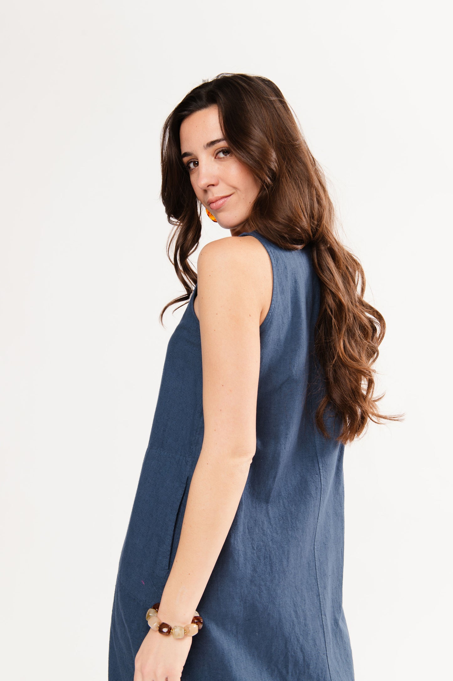 ROBE LONGUE EN LIN FÉLIX BLEU