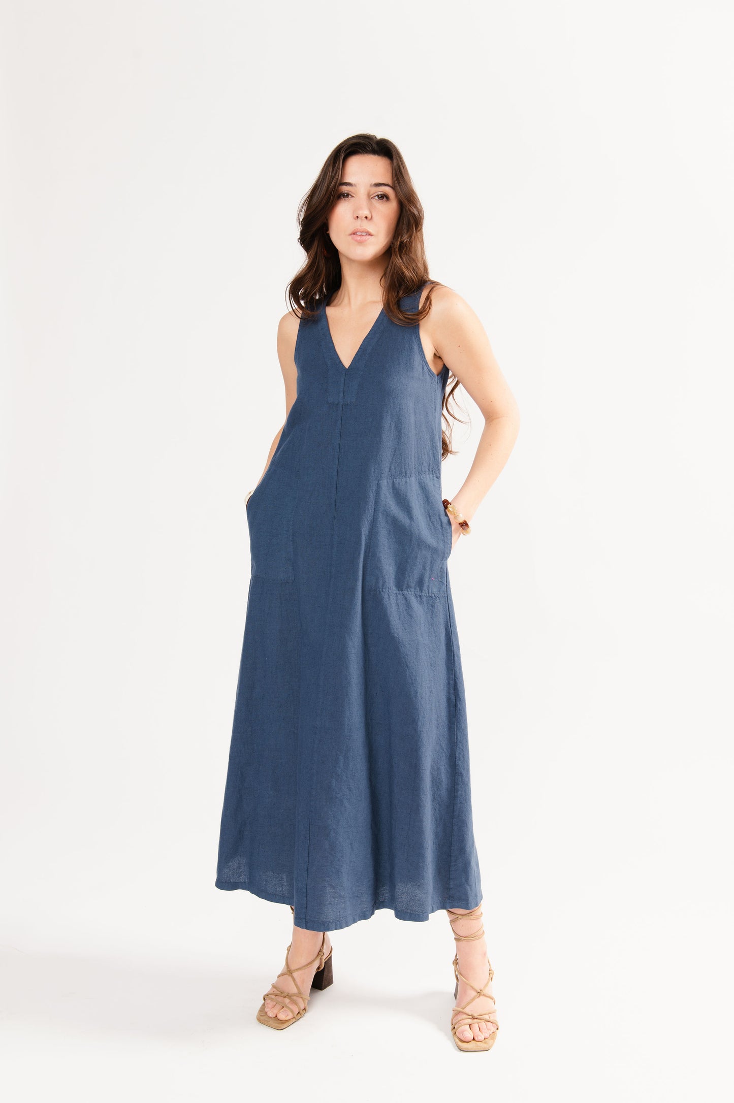 ROBE LONGUE EN LIN FÉLIX BLEU
