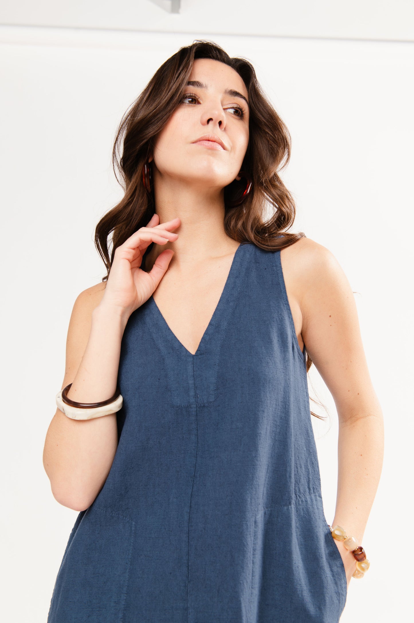 ROBE LONGUE EN LIN FÉLIX BLEU