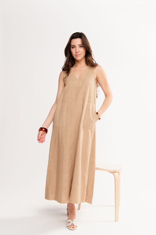 ROBE LONGUE EN LIN FÉLIX BEIGE