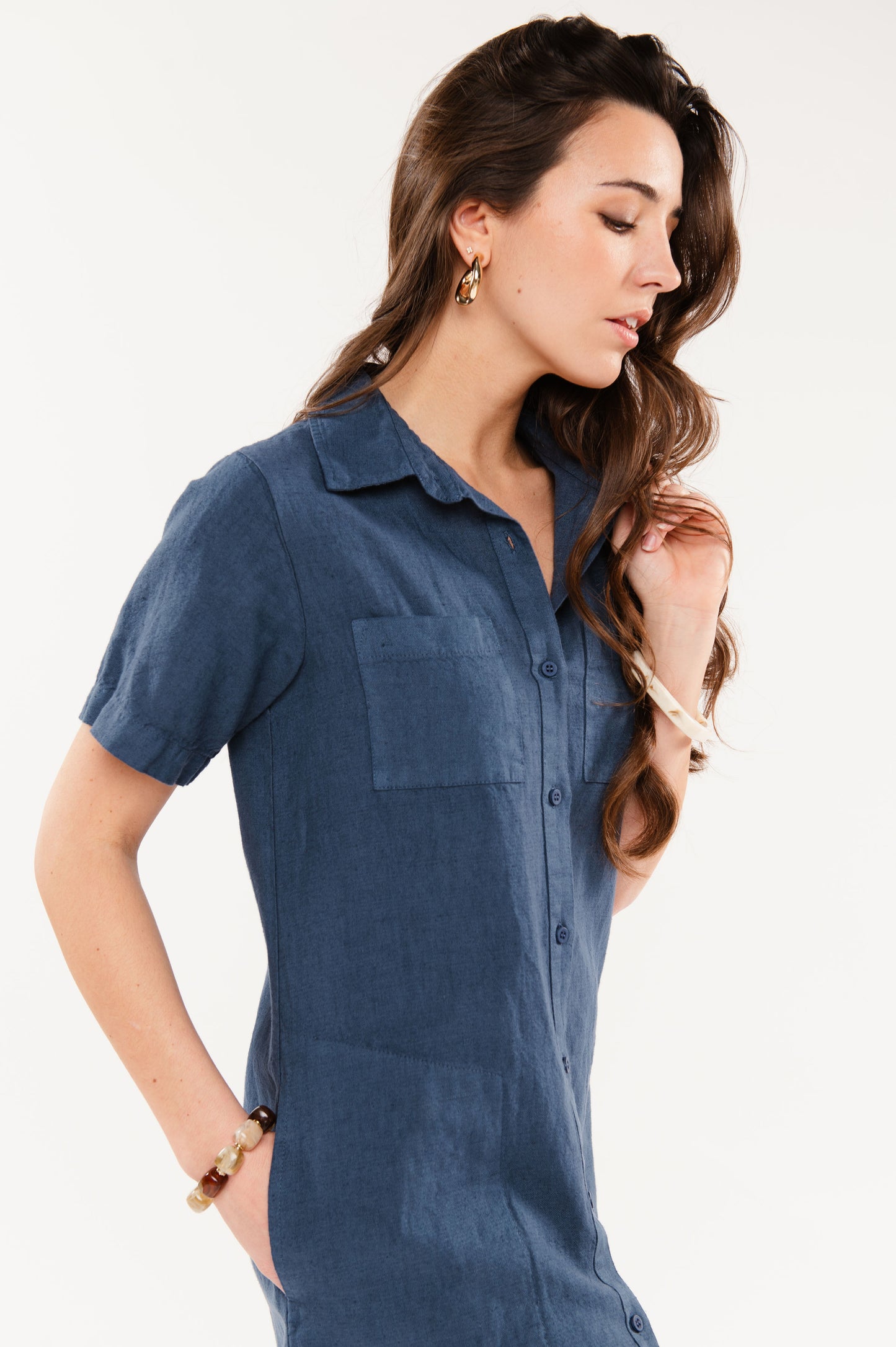 ROBE CHEMISE EN LIN FRANCESCO BLEU