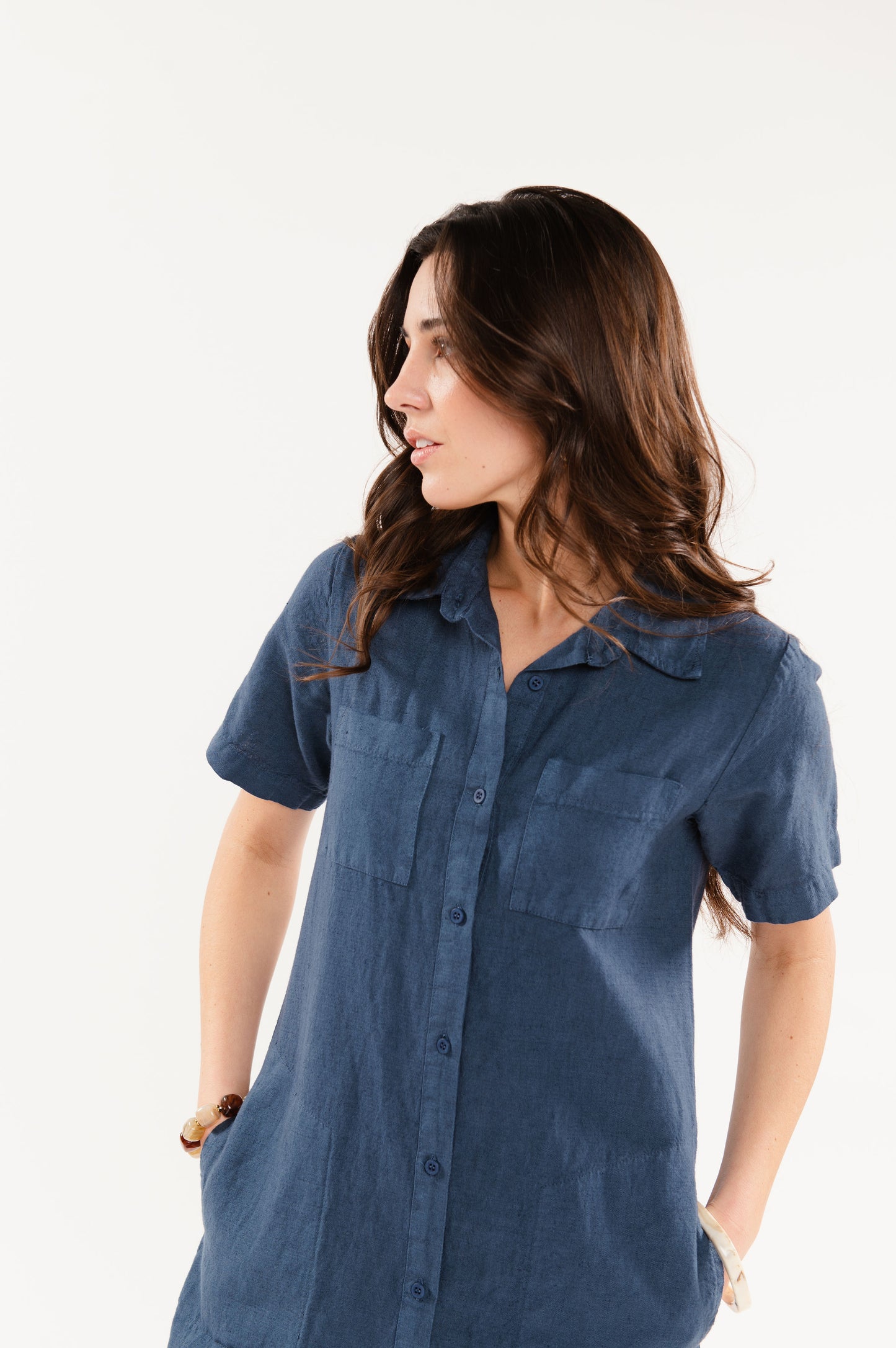 ROBE CHEMISE EN LIN FRANCESCO BLEU