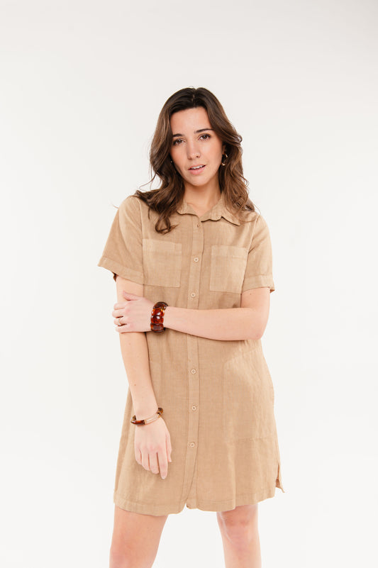 ROBE CHEMISE EN LIN FRANCESCO BEIGE