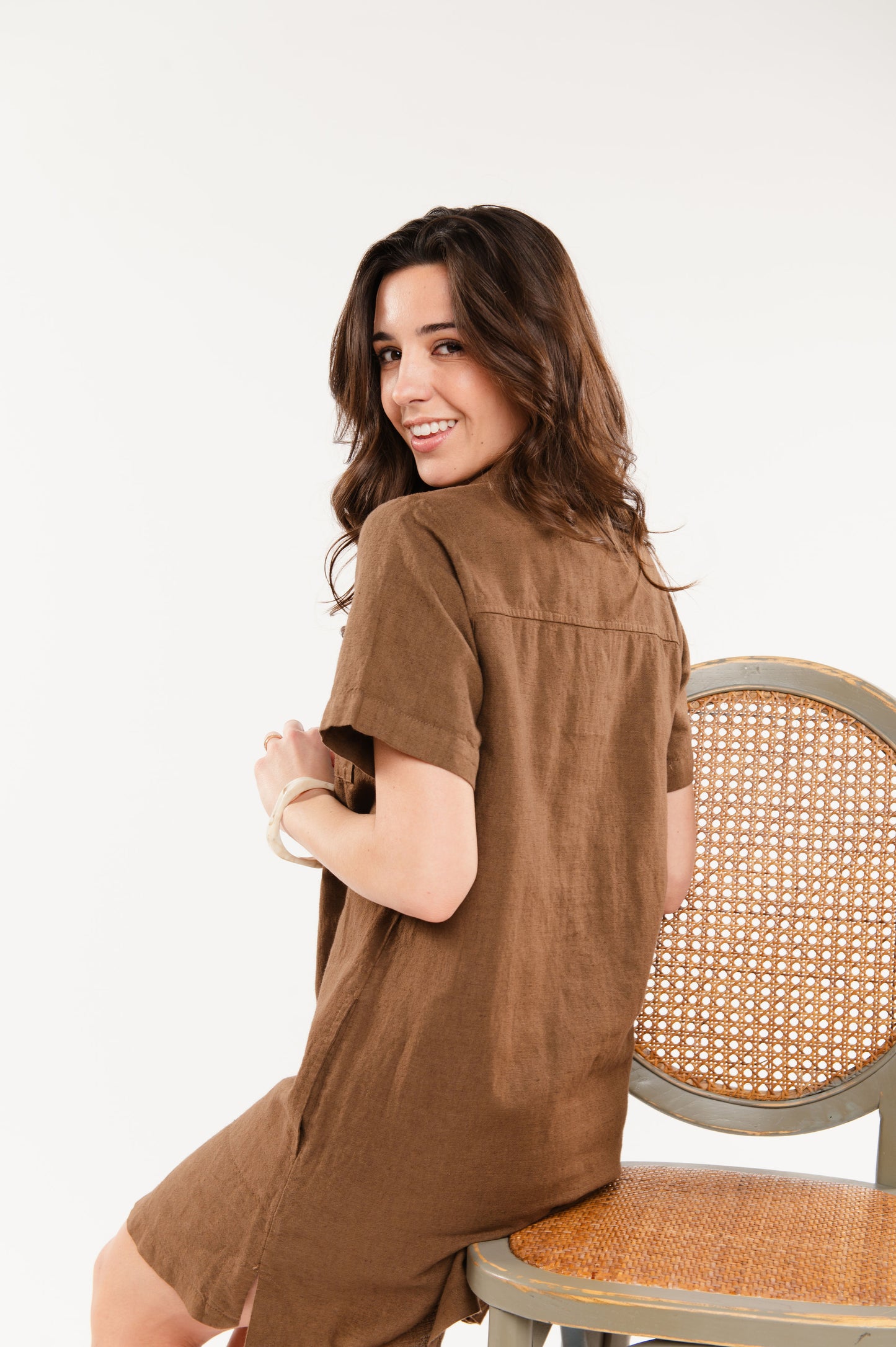 ROBE CHEMISE EN LIN FRANCESCO MARRON