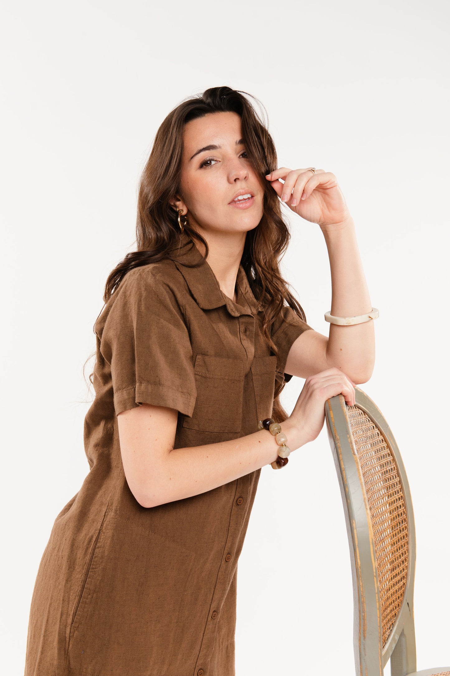 ROBE CHEMISE EN LIN FRANCESCO MARRON