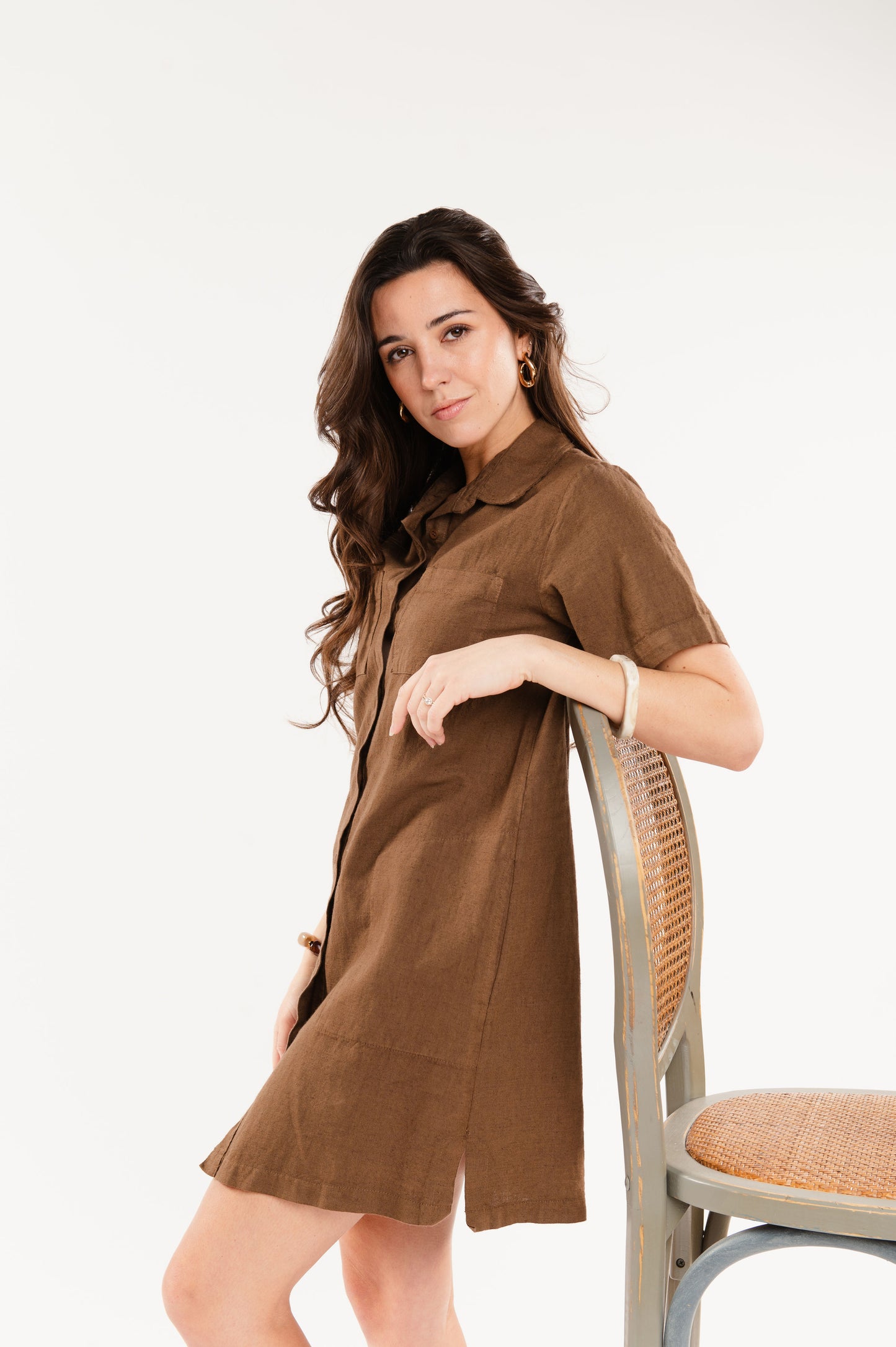 ROBE CHEMISE EN LIN FRANCESCO MARRON