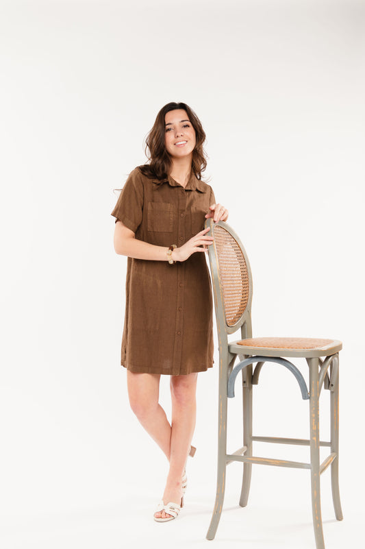 ROBE CHEMISE EN LIN FRANCESCO MARRON