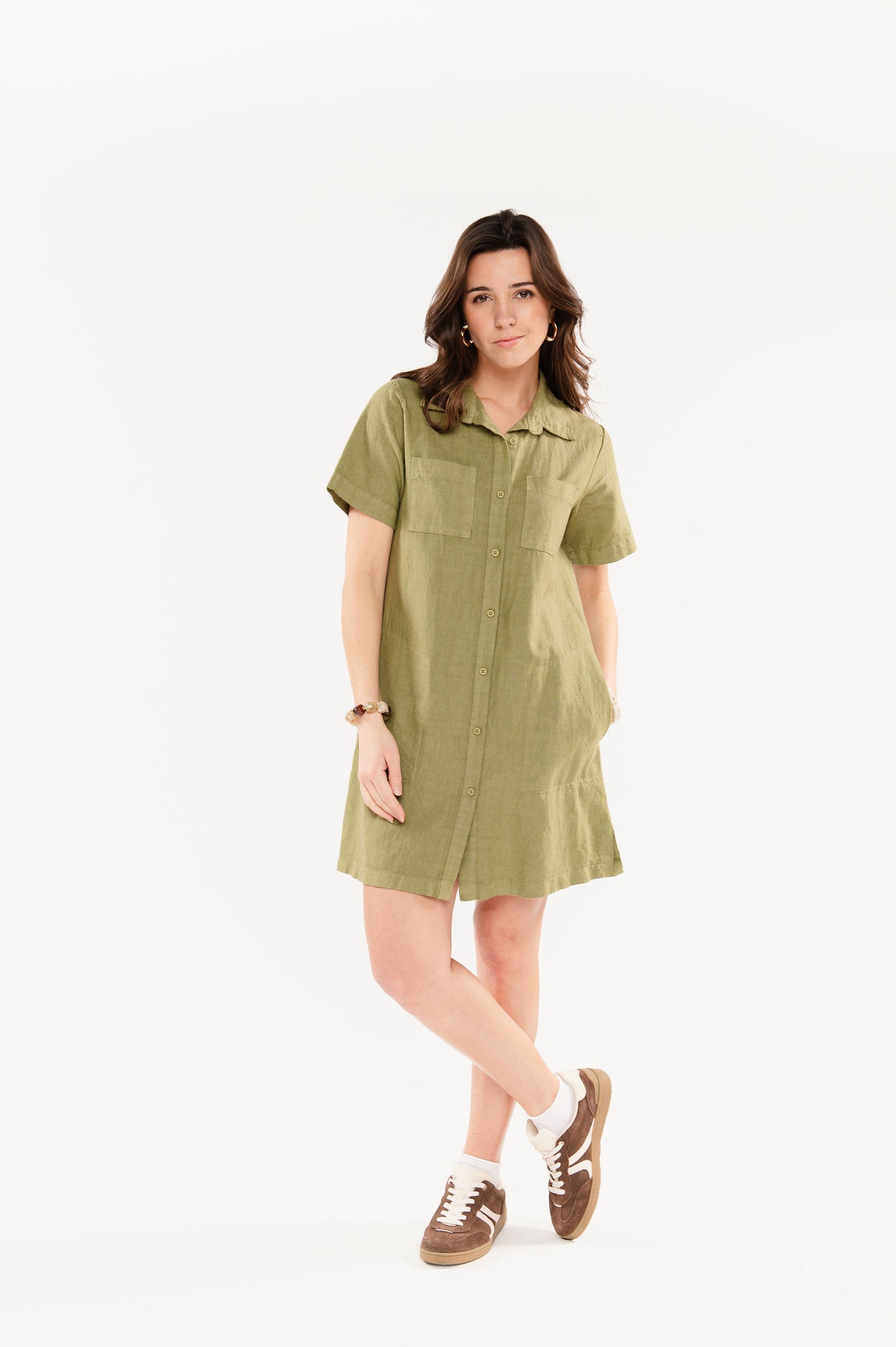 ROBE CHEMISE EN LIN FRANCESCO VERT