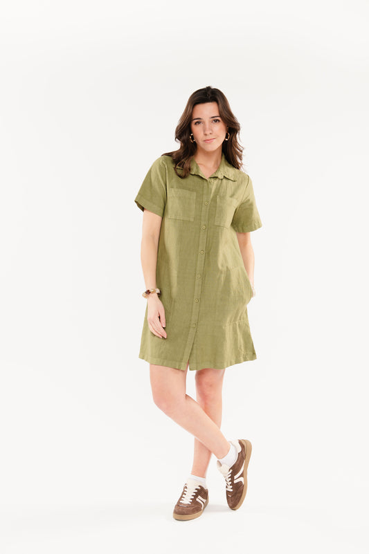 ROBE CHEMISE EN LIN FRANCESCO VERT