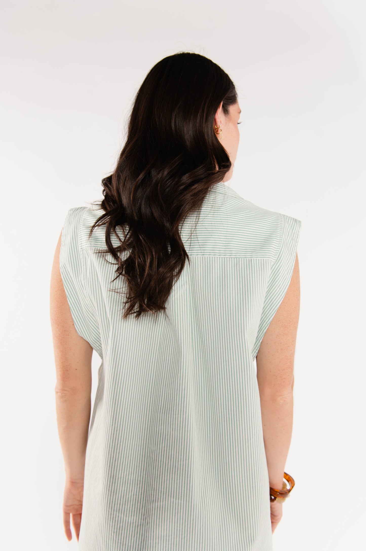 ROBE À RAYURES ÉMILIANO VERT D'EAU