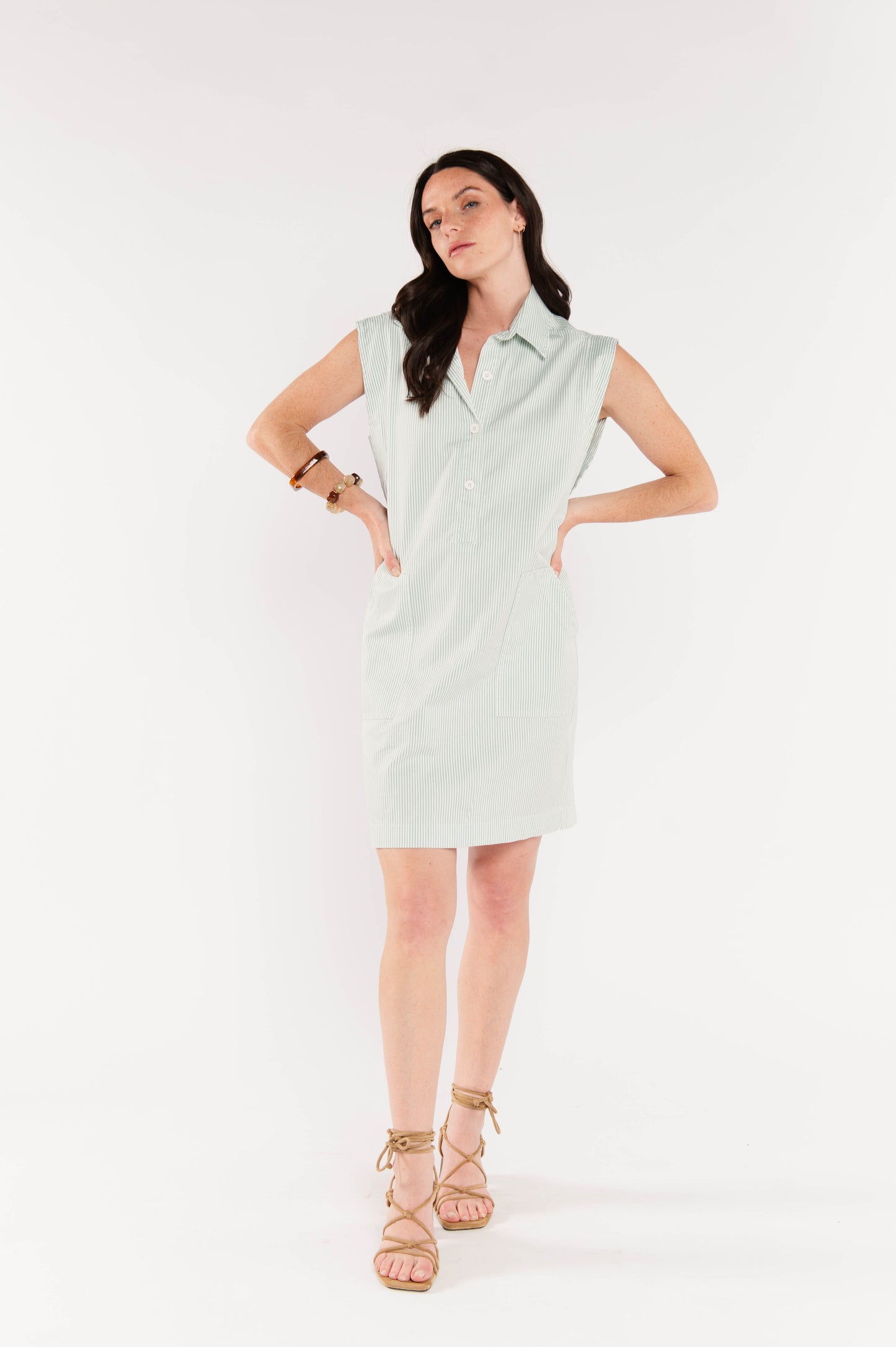 ROBE À RAYURES ÉMILIANO VERT D'EAU