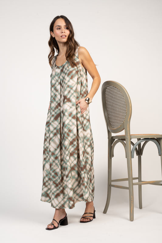 ROBE LONGUE IMPRIMÉE ÉLYA VERT & NOISETTE