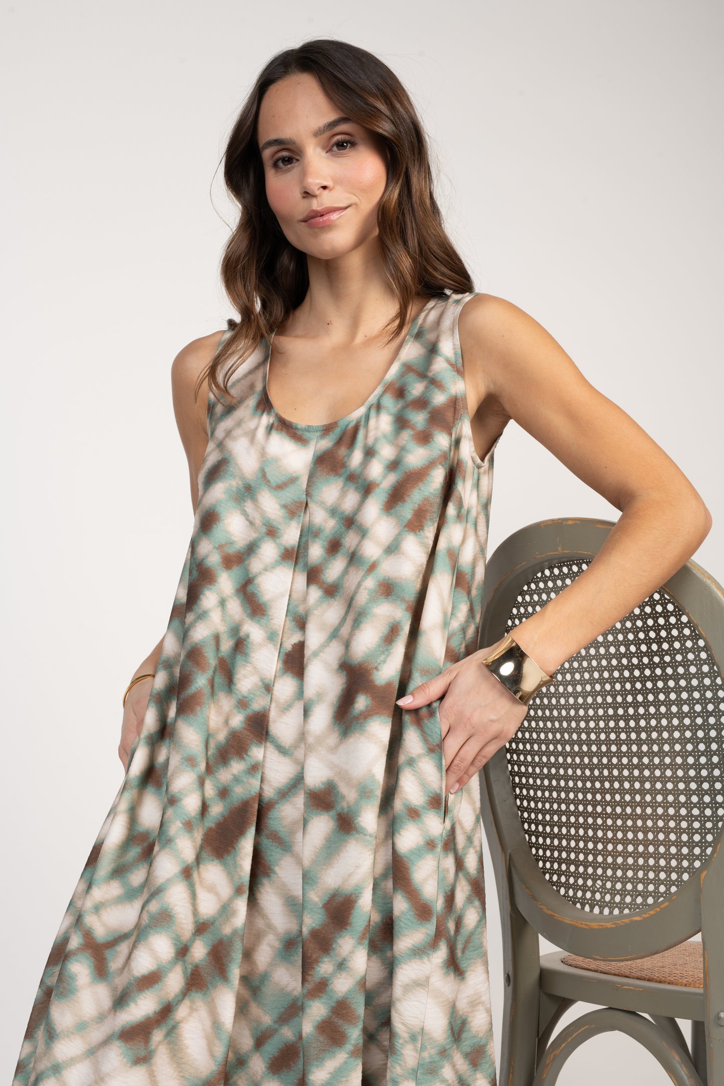 ROBE LONGUE IMPRIMÉE ÉLYA VERT & NOISETTE
