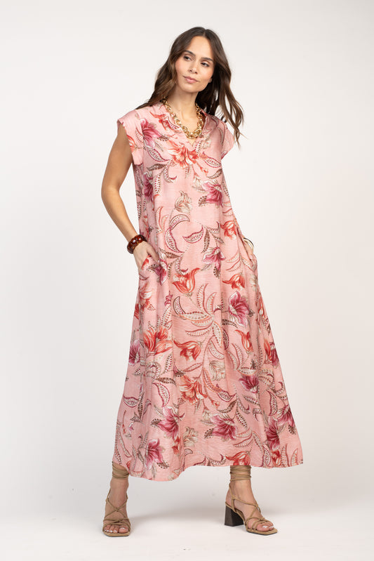 ROBE LONGUE À FLEURS FÉLICIE ROSE