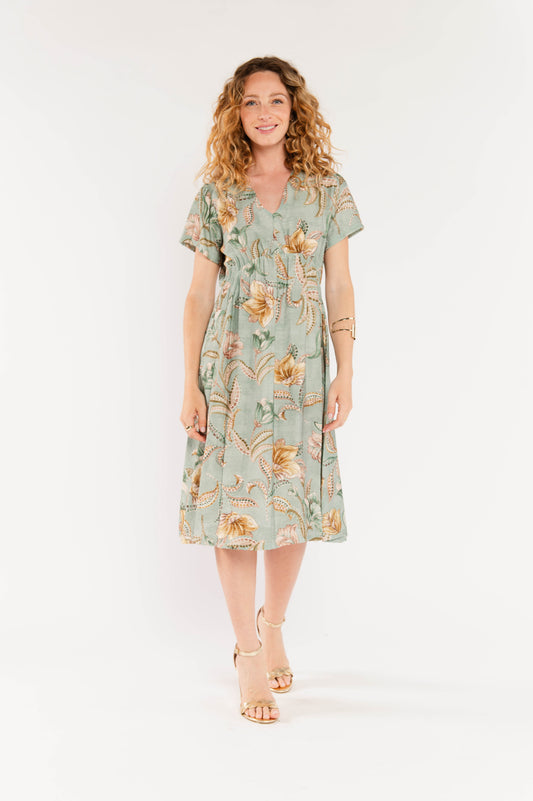 ROBE À FLEURS FAREL VERT D'EAU