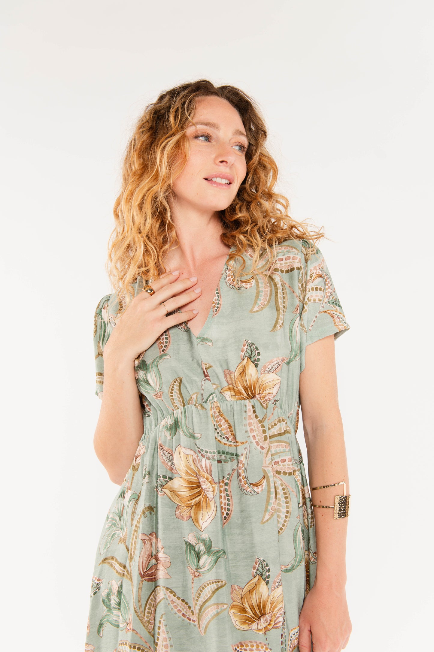 ROBE À FLEURS FAREL VERT D'EAU