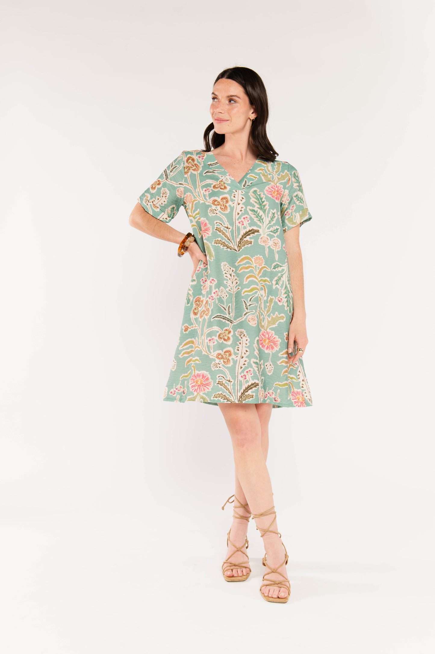 Robe à fleurs Émile vert d'eau, robe femme fluide et élégante à imprimé floral.