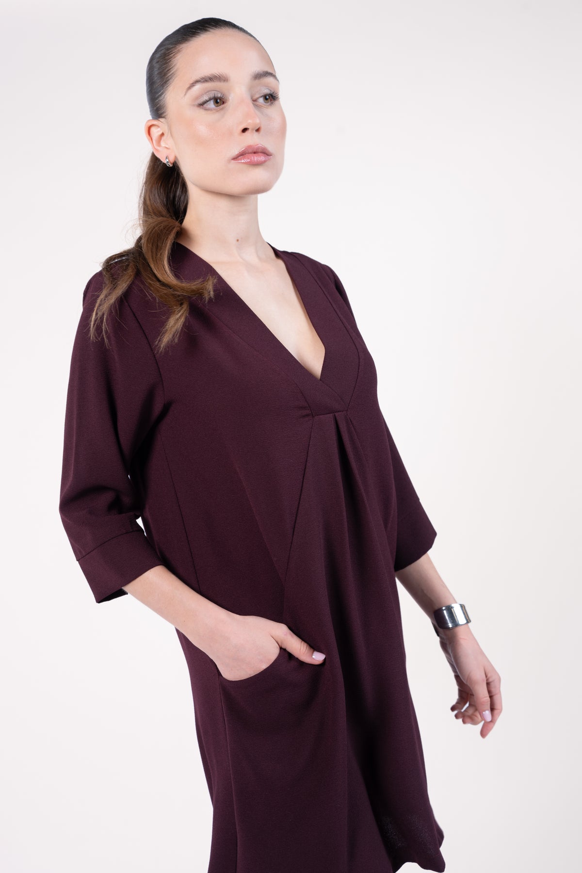 Robe femme col v bordeaux