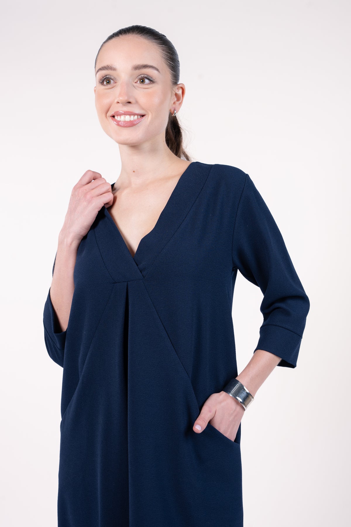 Robe femme col v marine 