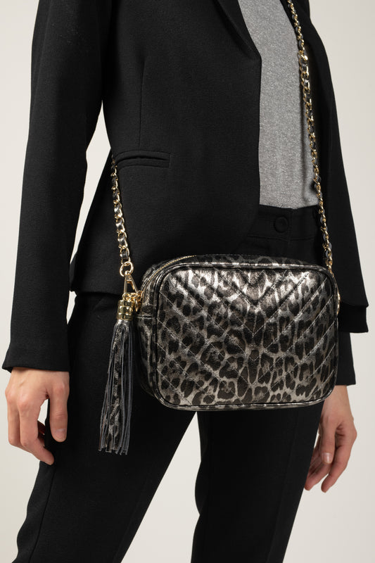 SAC MATELASSÉ CHICAGO LÉOPARD ARGENT