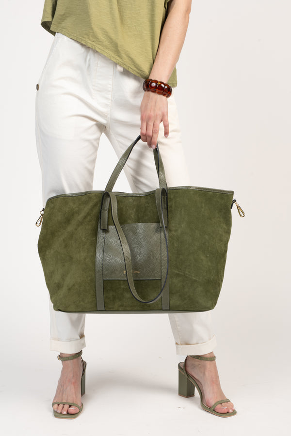 SAC GRAND  CABAS DAIM/CUIR - KAKI