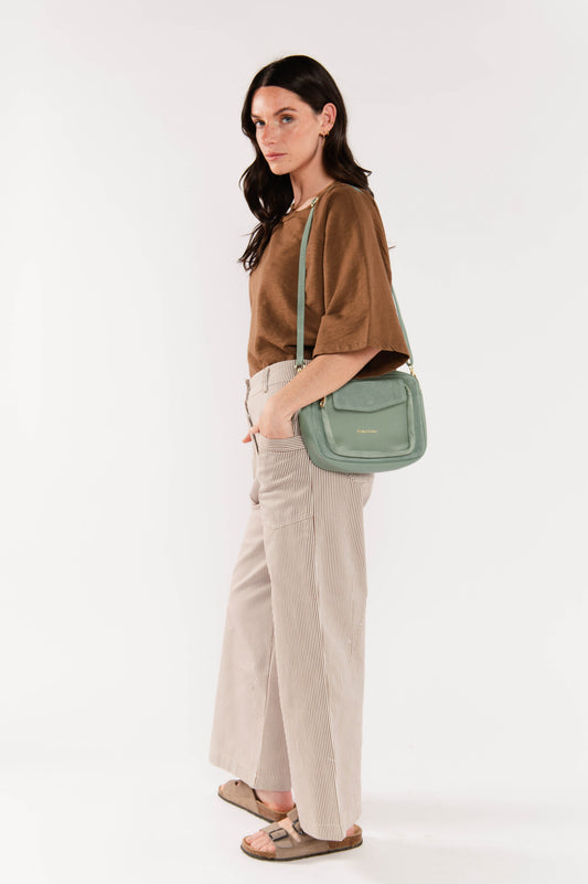 SAC BANDOULIÈRE EN CUIR ÉMILIEN VERT D'EAU