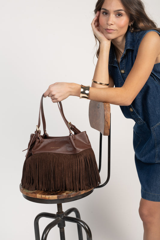 SAC EN CUIR À FRANGES ÉMERIC CHOCOLAT