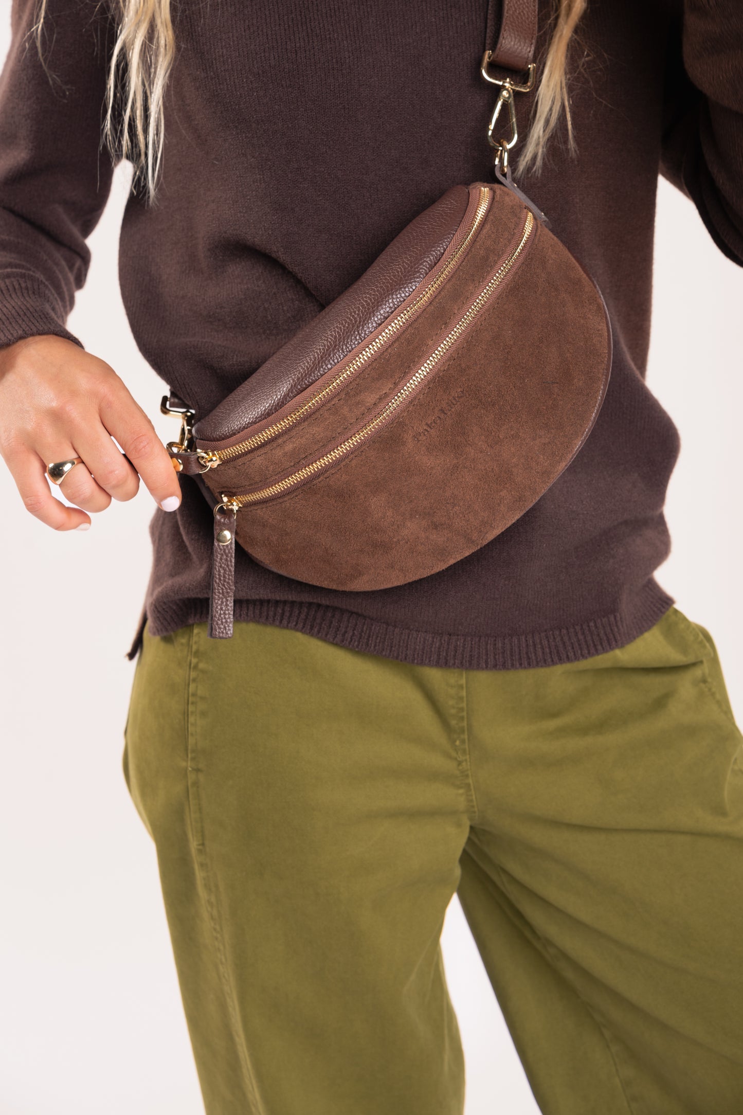 Sac banane cuir / daim couleur choco 