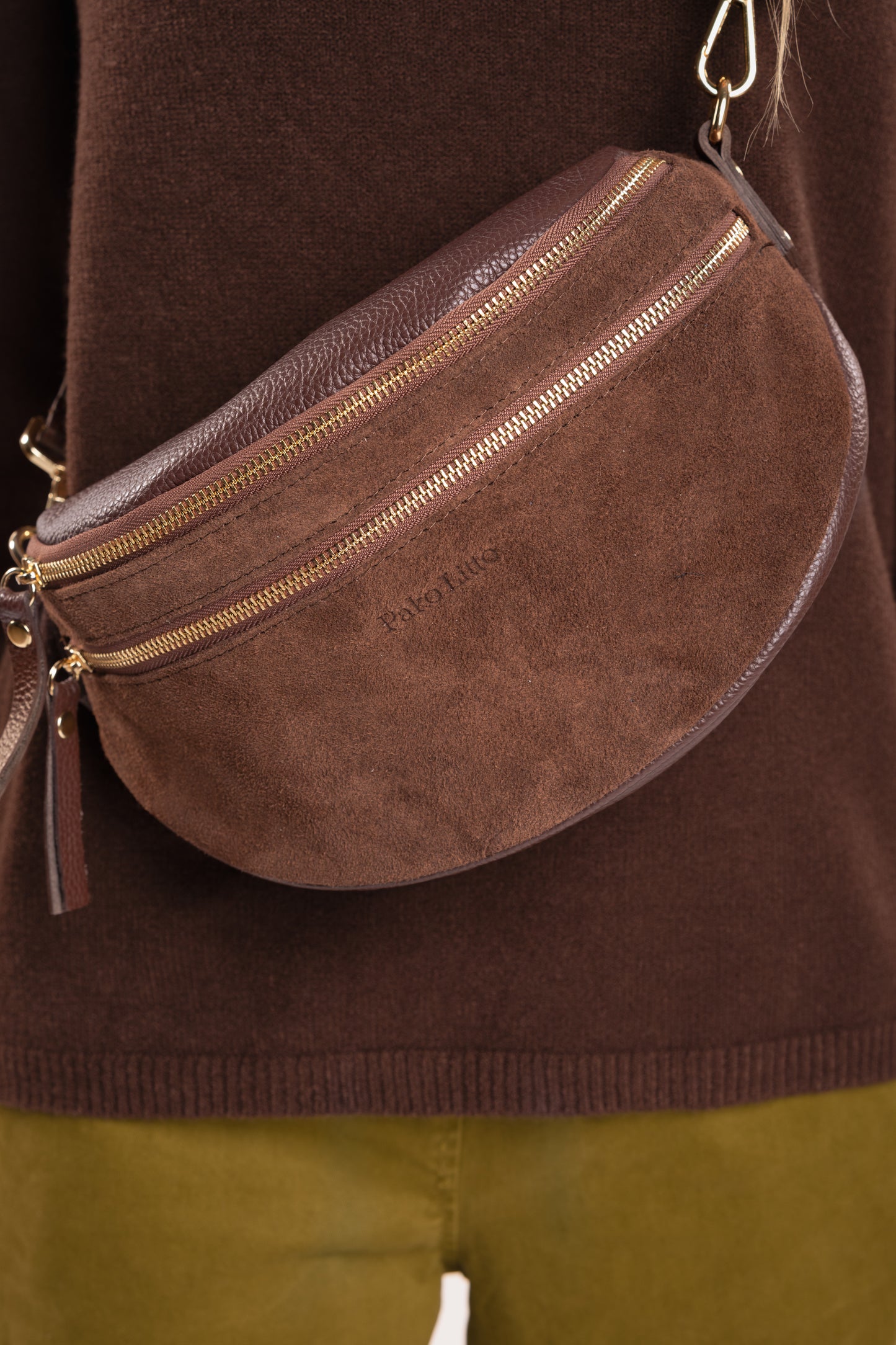 Sac banane cuir / daim couleur choco 