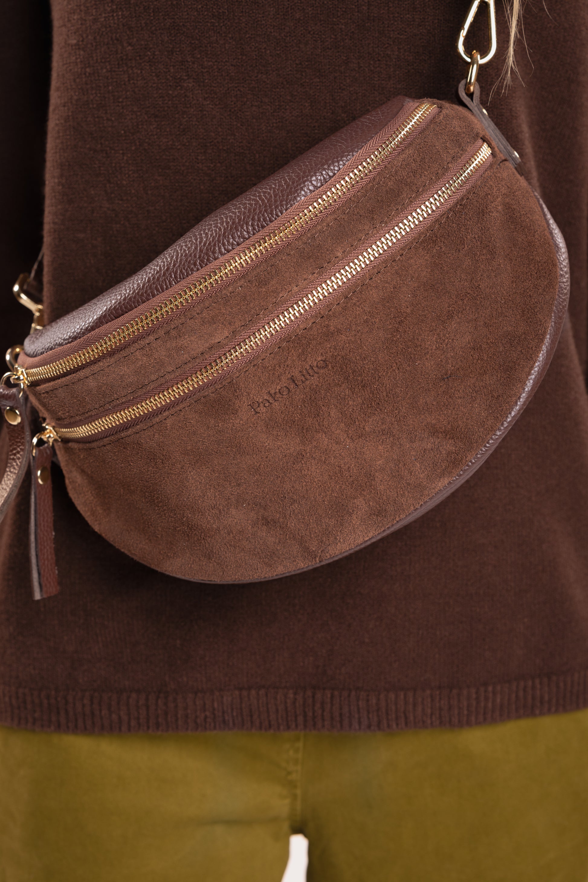 Sac banane cuir / daim couleur choco 