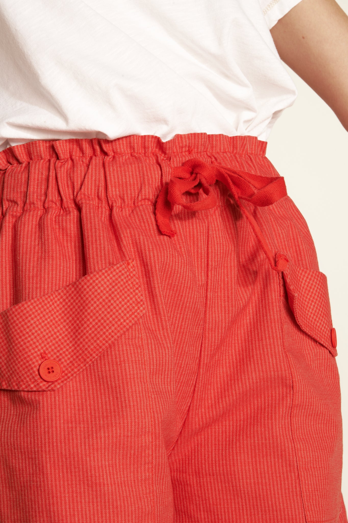 STRIPPED FINE ELASTIC WAIST SHORTS - ORANGEADE