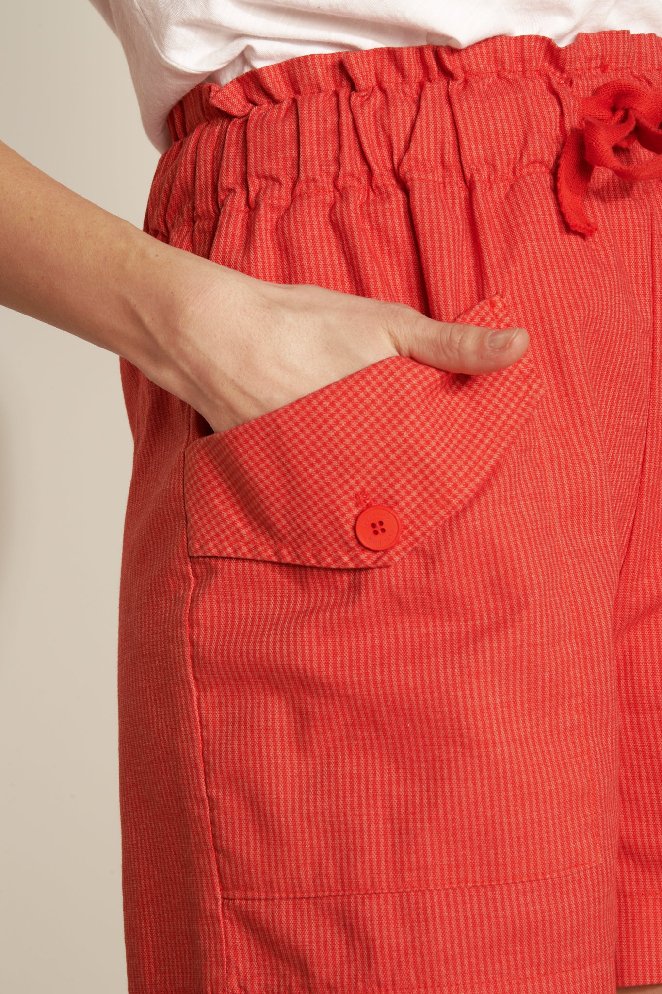STRIPPED FINE ELASTIC WAIST SHORTS - ORANGEADE