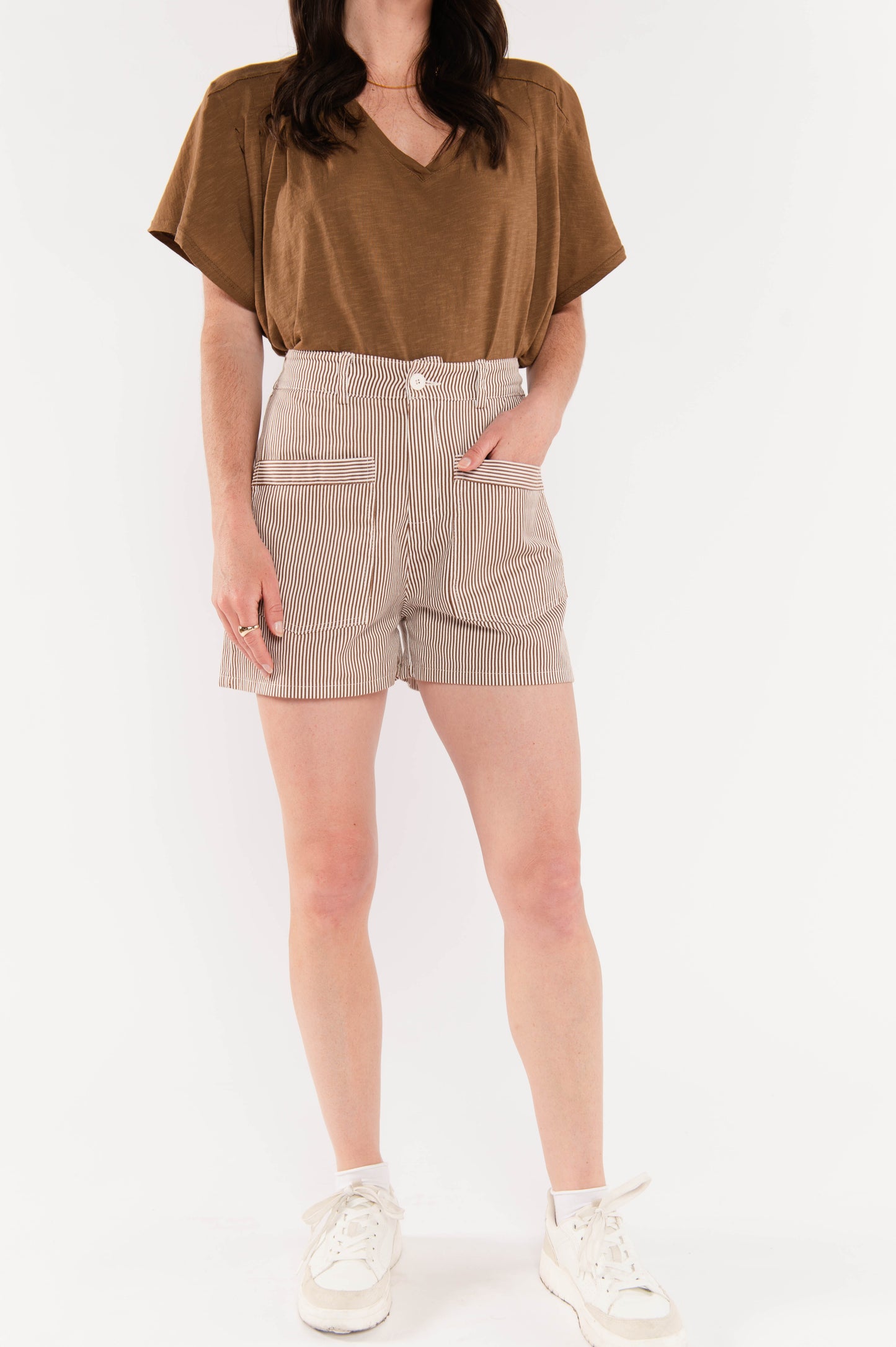 SHORT À RAYURES FAUSTO MARRON