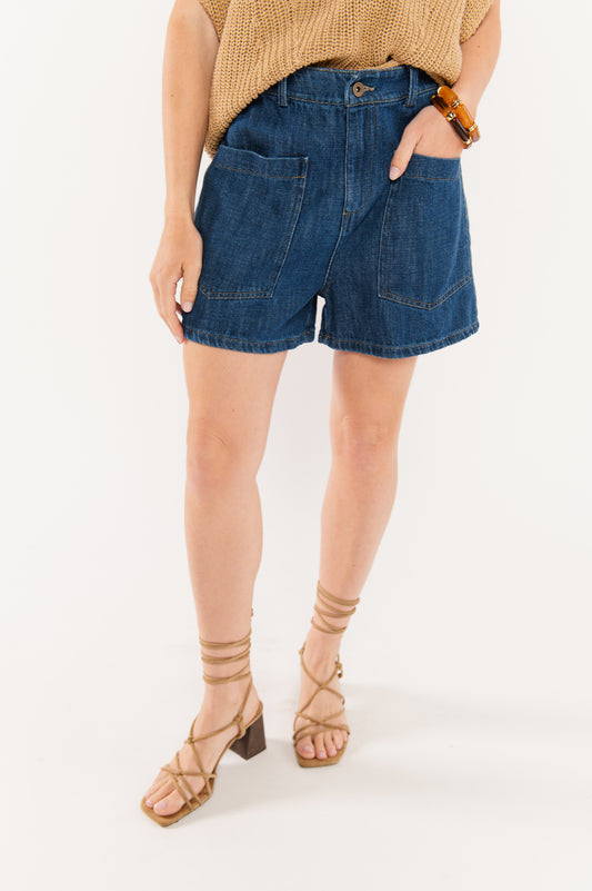 SHORT EN JEAN FONCÉ FAUVE